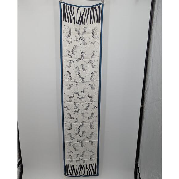 NEW Talbots 100% Silk Zebra Print Long Scarf Blue Black White NWT Safari Themed - Picture 3 of 10